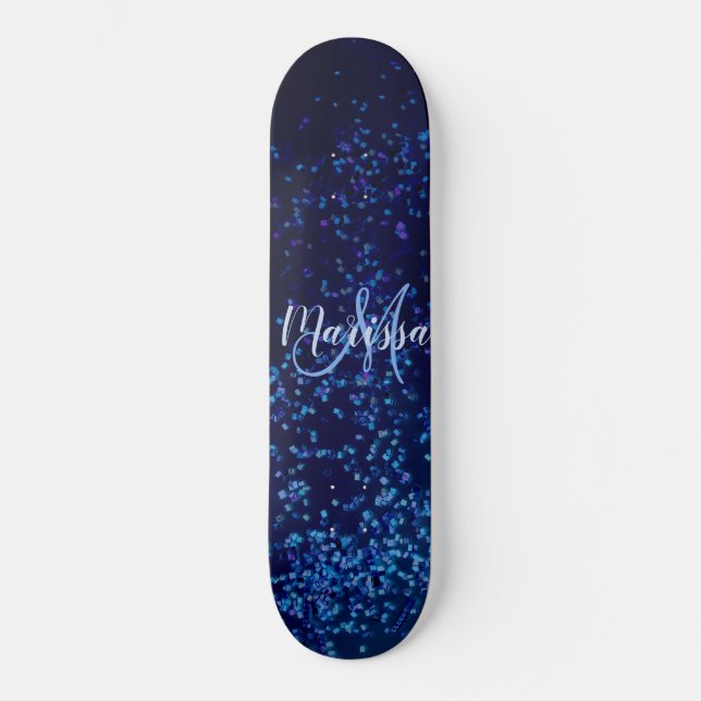 Monogram Midnite Blue Confetti Personalised Skateboard (Front)