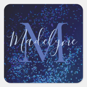 Monogram Midnite Blue Confetti   Square Sticker