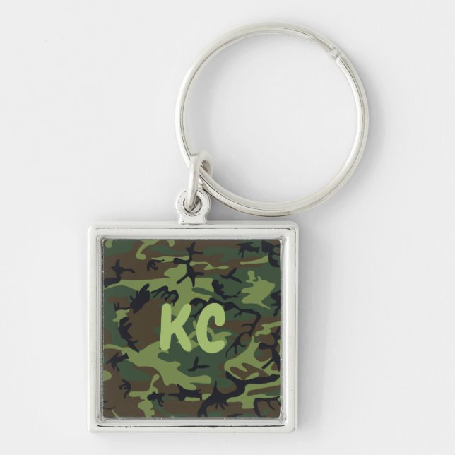 Monogram Military Green Camouflage Premium Square Key Ring (Front)