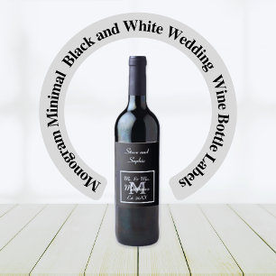 Monogram Minimal   Black and White Wedding Wine Label