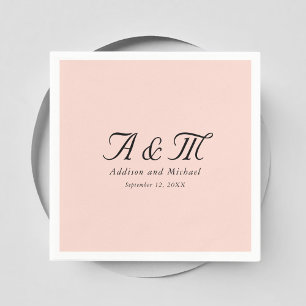 Monogram, Minimal, Elegant, Blush Pink, Wedding Napkin