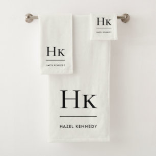 Monogram Minimal Elegant Ivory Chic Stylish Simple Bath Towel Set