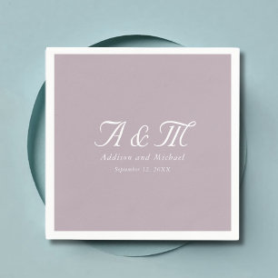 Monogram, Minimal, Elegant, Powder Purple, Wedding Napkin