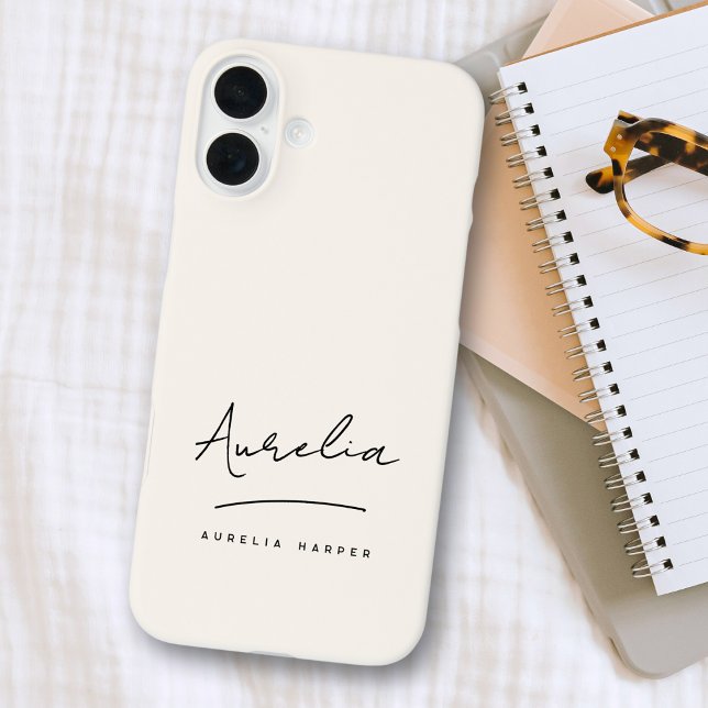 Monogram Minimal Neutral Simple Script Signature iPhone Case (Creator Uploaded)