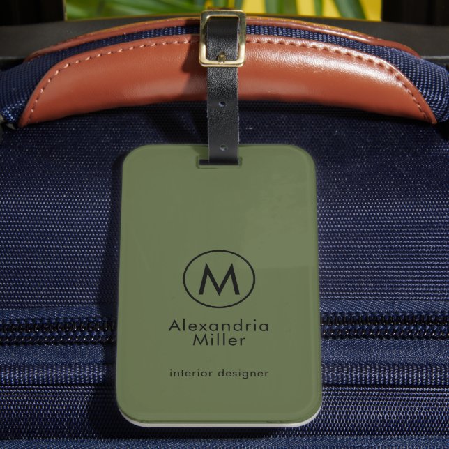 Monogram Minimal Olive Green Black Luggage Tag (Front Insitu 2)