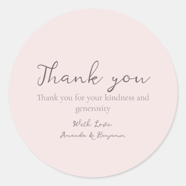 Monogram Minimalist Beige Wedding Thank you Classic Round Sticker (Front)