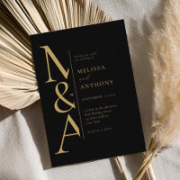 Monogram Minimalist Black and Gold Modern Wedding