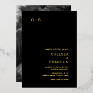 Monogram Minimalist Black and Gold Photo Wedding