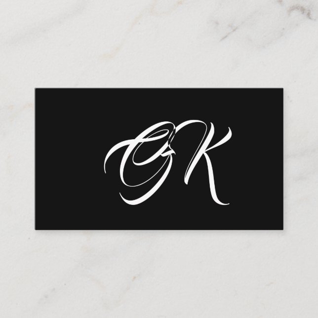 Monogram minimalist black and white calligraphy business card (Front)
