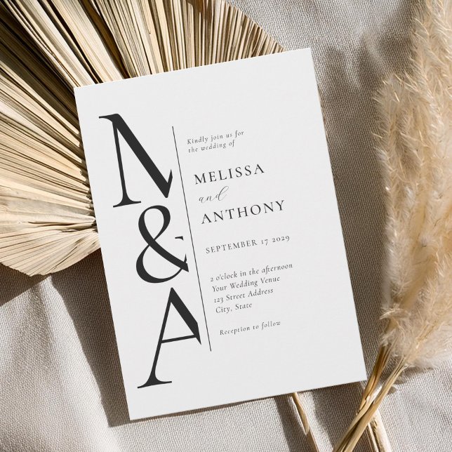 Monogram Minimalist Black and White Modern Wedding Invitation (Creator Uploaded)