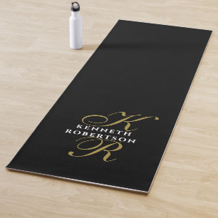 Monogram Minimalist Black Gold White Elegant Men Yoga Mat