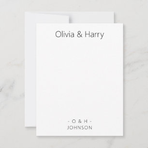 Monogram Minimalist Black White Wedding Note Card