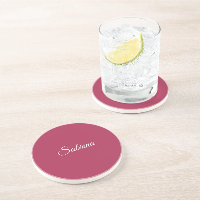 Monogram minimalist cherry rose pink coaster (Side)