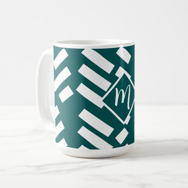Monogram Minimalist Diagonal Striped Pattern Coffee Mug (Front Left)