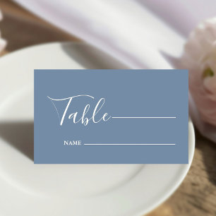 Monogram Minimalist Dusty Blue Wedding Place Card