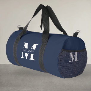 Monogram Minimalist Elegant Navy Blue Duffle Bag