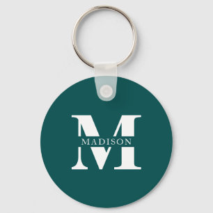 Monogram Minimalist Elegant Teal Key Ring