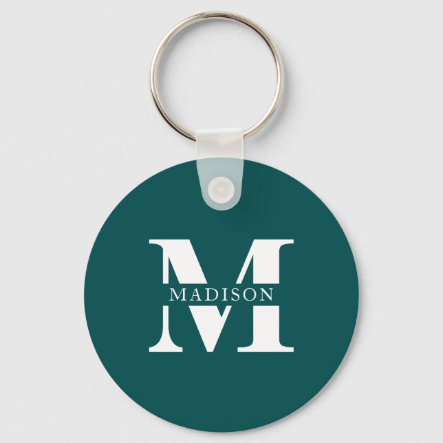 Monogram Minimalist Elegant Teal Key Ring (Front)
