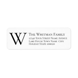 Monogram Minimalist Family White Return Address Return Address Label