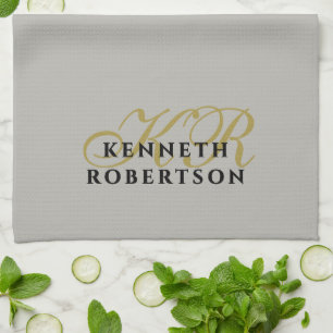  Monogram Minimalist Gray Gold Black Men Neutral Tea Towel