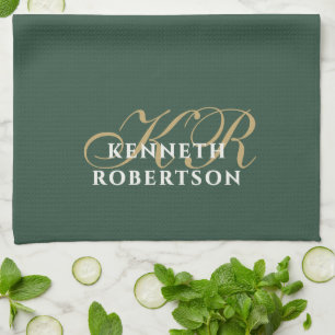  Monogram Minimalist Green Gold White Stylish Men  Tea Towel