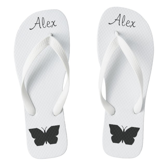 Monogram minimalist l Black and white butterflies Thongs (Footbed)