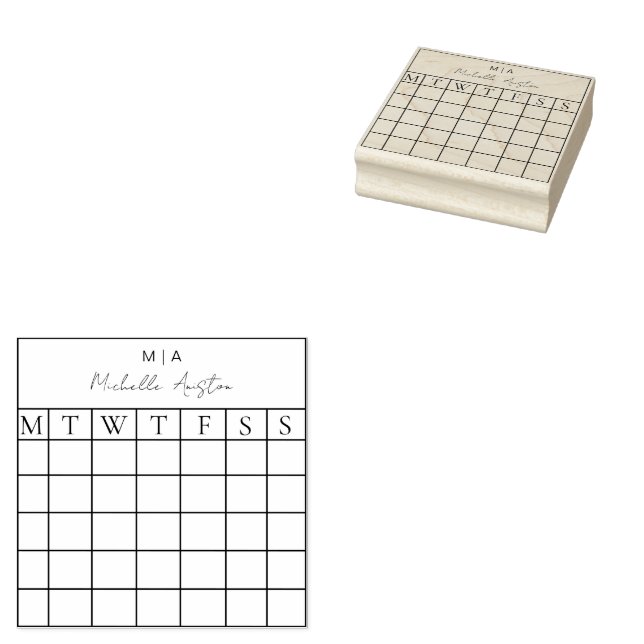 Monogram Minimalist Monthly Calendar Planner   Rubber Stamp (Stamped)