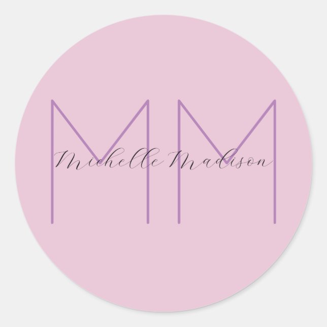 Monogram Minimalist Name Initials Handwriting Classic Round Sticker (Front)