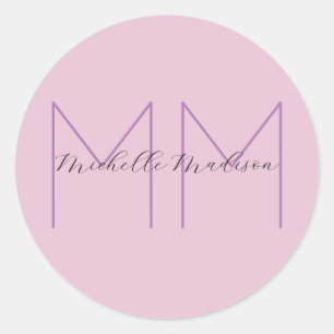Monogram Minimalist Name Initials Handwriting Classic Round Sticker