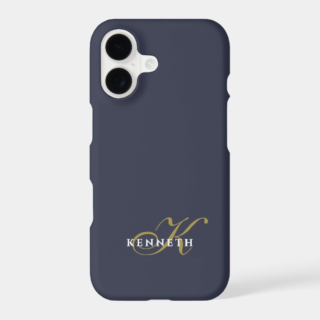 Monogram Minimalist Navy Blue Gold White Chic Men  (Back)