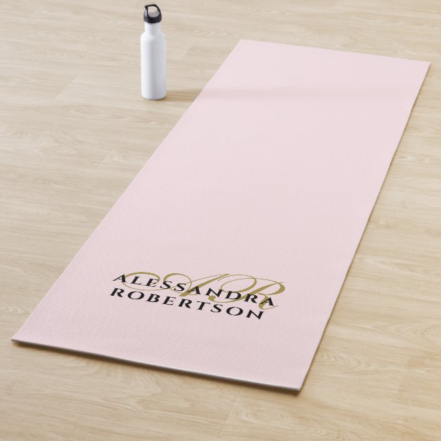 Monogram Minimalist Pastel Pink Gold Black Stylish Yoga Mat (In Situ)