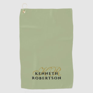 Monogram Minimalist Sage Green Gold Black Men Chic Golf Towel