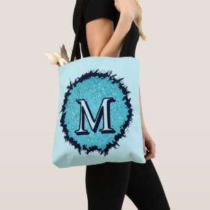 Monogram minimalist simple chic blue abstract tote bag