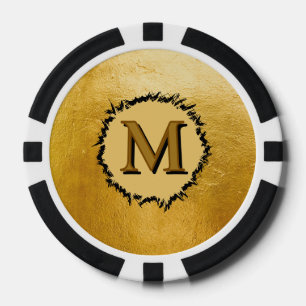 Monogram minimalist simplen custom black faux gold poker chips