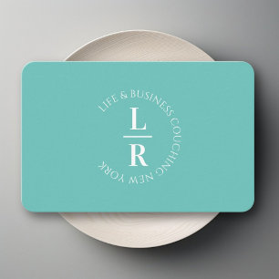 Monogram, minimalist turquoise business business card