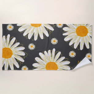 Monogram Minimalist Watercolol Chamomiles Beach Towel
