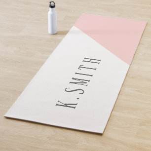 Monogram Minimalist White and Pink Geometric Yoga Mat