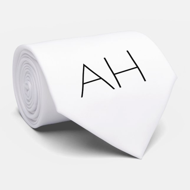 Monogram Minimalist White Name Modern Tie (Rolled)
