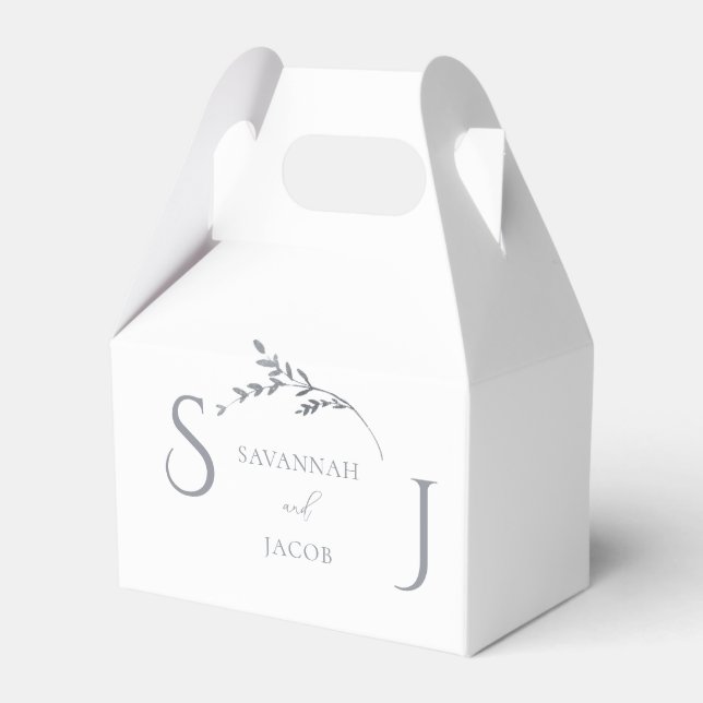 Monogram Minimalist White & Silver Modern Wedding Favour Box (Front Side)