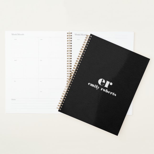 Monogram Minimalistic Black Linen Planner (Display)