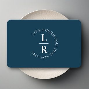 Monogram, minimalistic dark blue business card