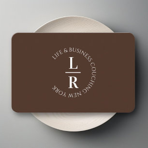 monogram, minimalistic dark brown business card