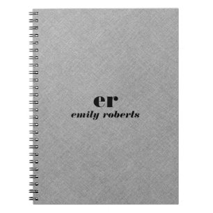 Monogram Minimalistic Grey Linen Notebook