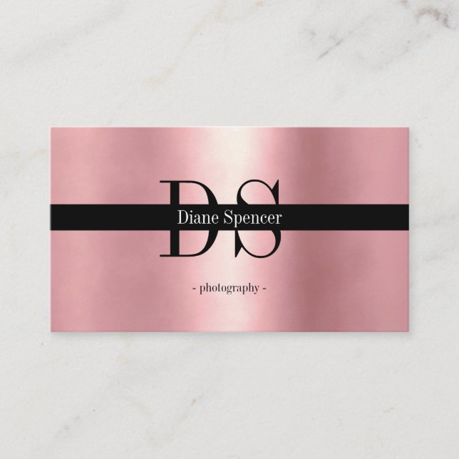 monogram, minimalistic rosegold black business car card (Front)