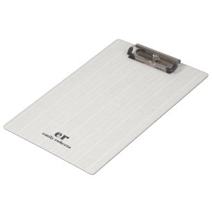Monogram Minimalistic White Burlap Grey Typography Clipboard