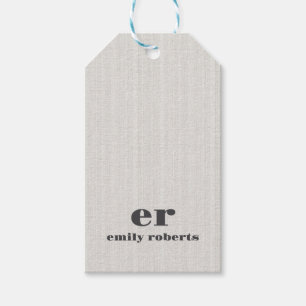 Monogram Minimalistic White Burlap Grey Typography Gift Tags