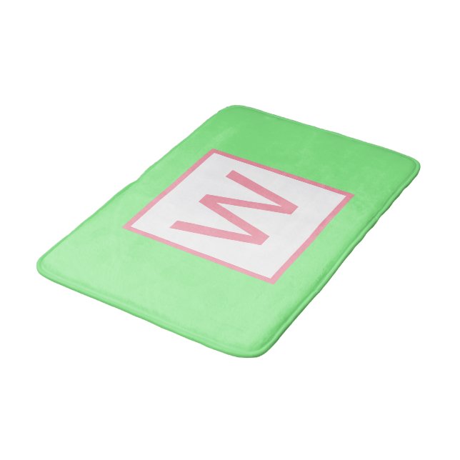 Monogram Mint Green Pastel Pink Bath Mat (Angled)