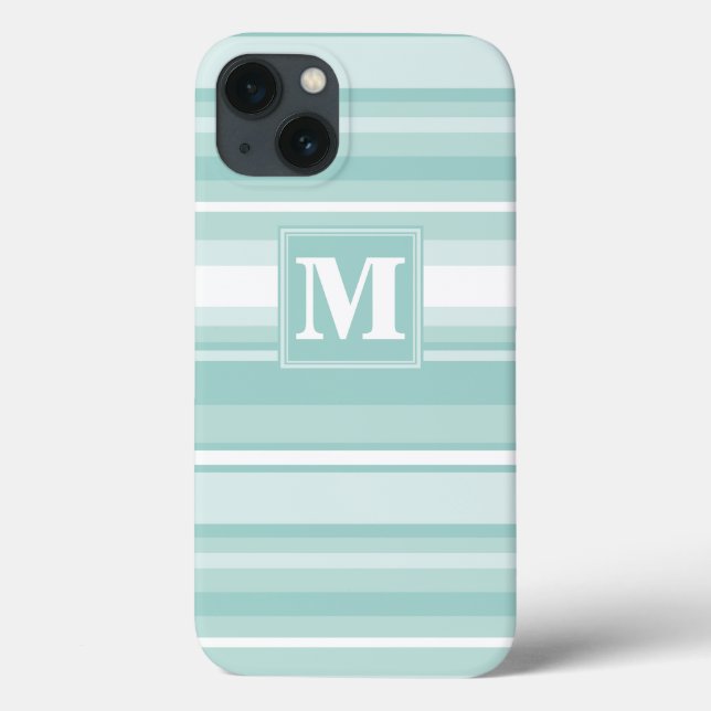 Monogram mint green stripes Case-Mate iPhone case (Back)