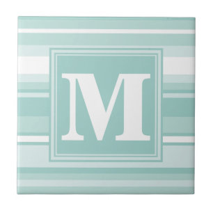 Monogram mint green stripes ceramic tile