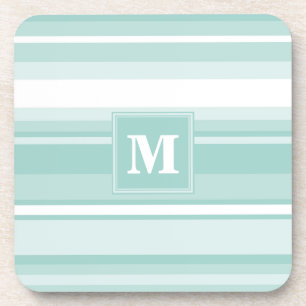 Monogram mint green stripes coaster